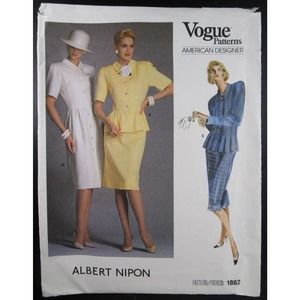 Vintage Vogue Pattern Albert Nipon 1862 Sz 14 Uncut American Designer Peplum